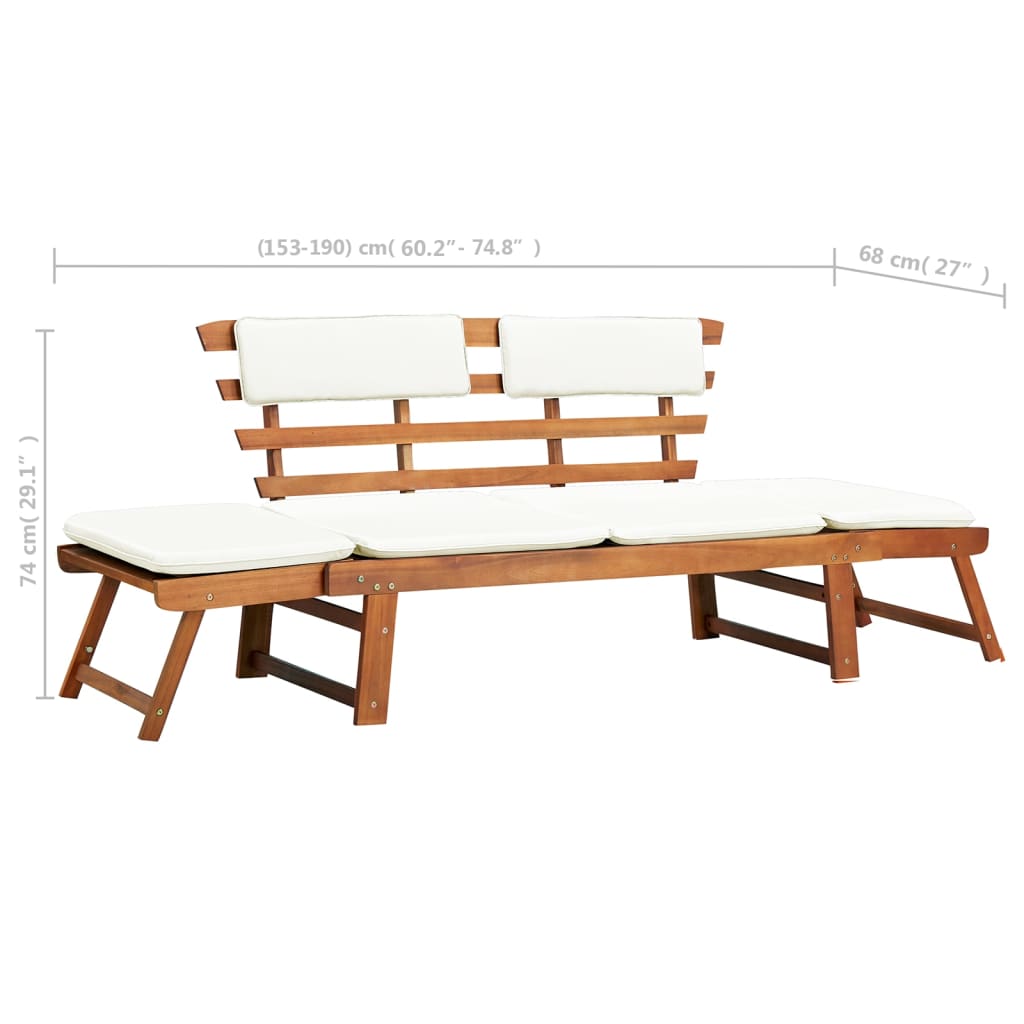 Tuinbank Met Kussens 2-In-1 190 Cm Massief Acaciahout
