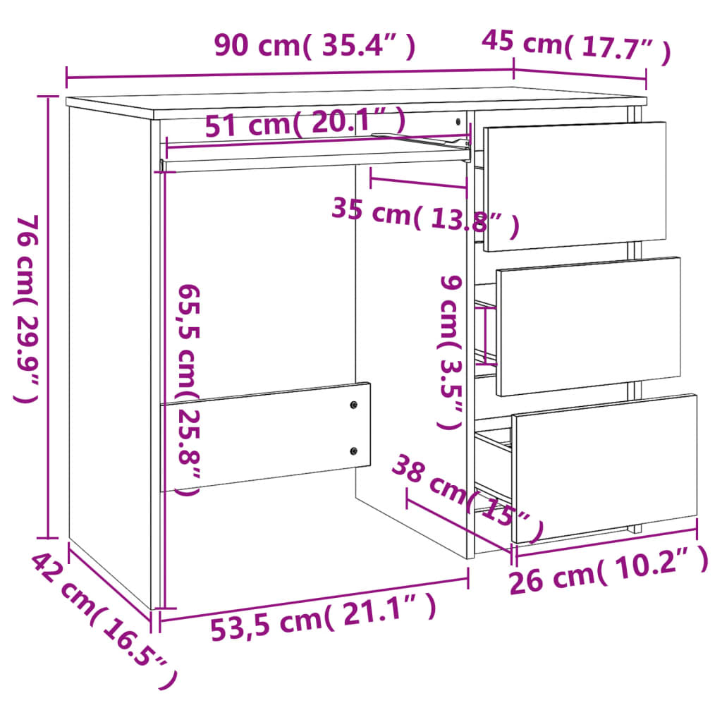 Bureau 90X45X76 Cm Spaanplaat