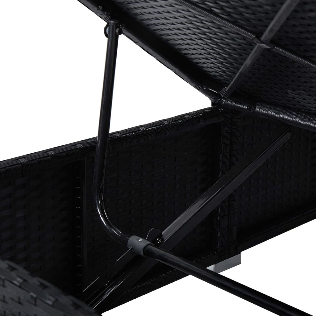 Ligbed Met Kussen En Salontafel Poly Rattan Zwart