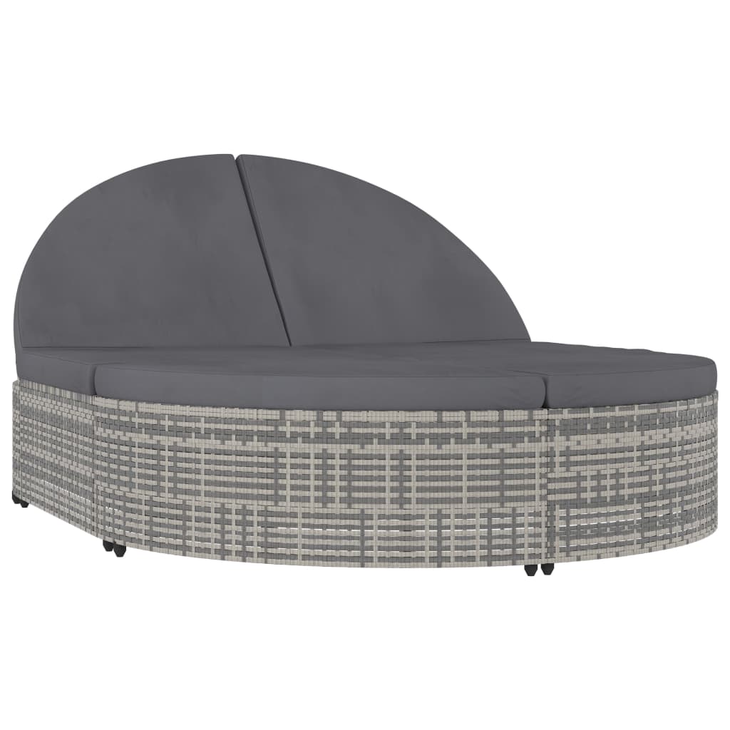 Ligbed 2-Persoons Met Kussens Poly Rattan Grijs