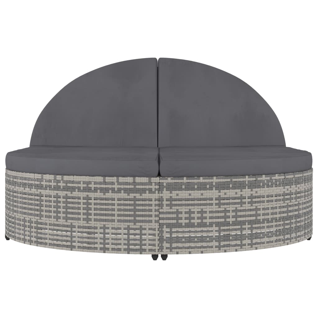 Ligbed 2-Persoons Met Kussens Poly Rattan Grijs