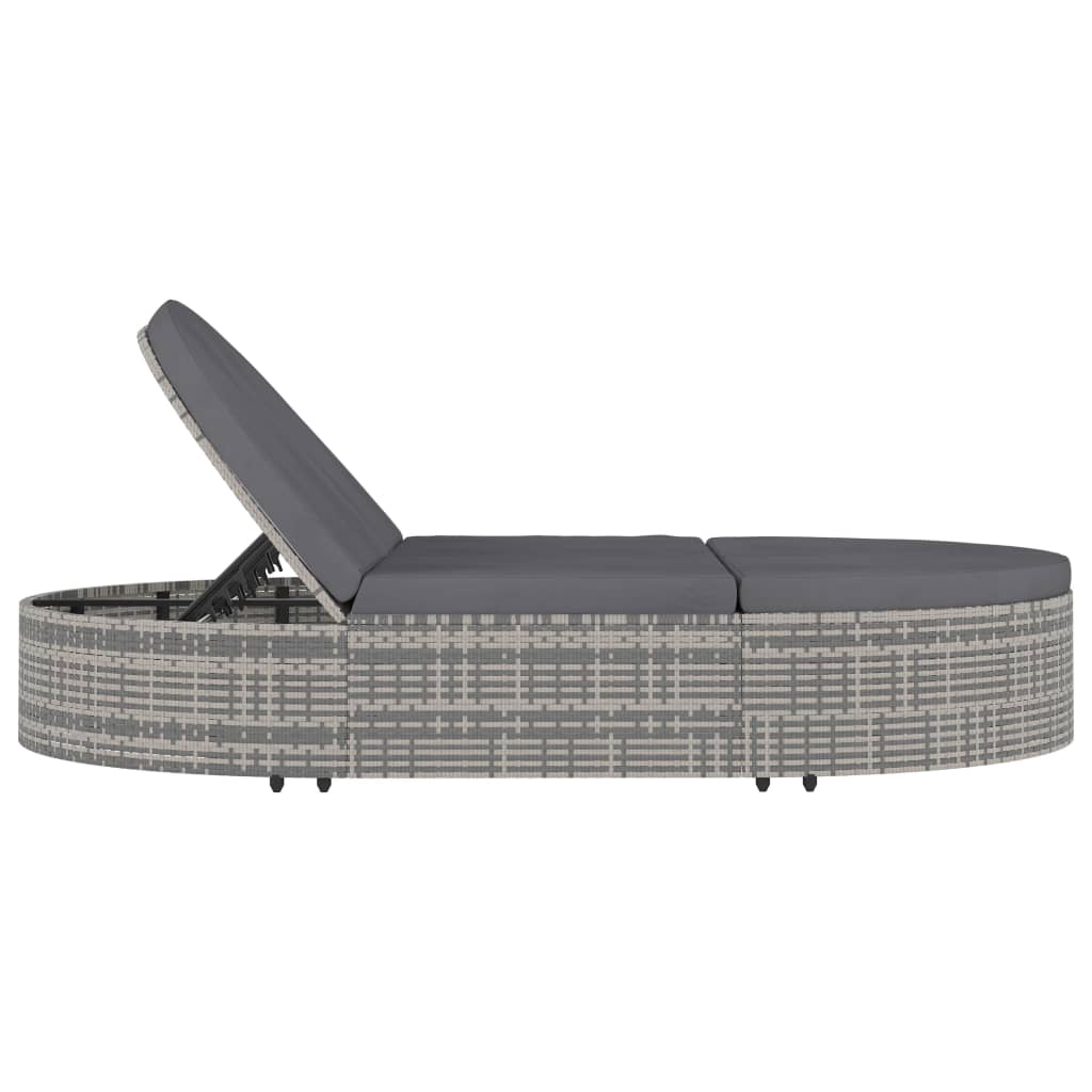 Ligbed 2-Persoons Met Kussens Poly Rattan Grijs