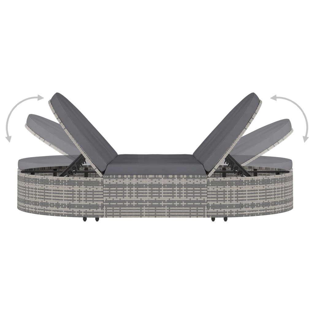 Ligbed 2-Persoons Met Kussens Poly Rattan Grijs