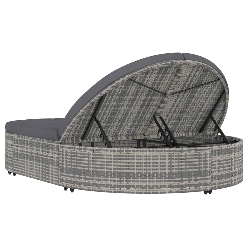 Ligbed 2-Persoons Met Kussens Poly Rattan Grijs