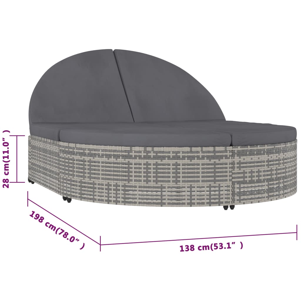Ligbed 2-Persoons Met Kussens Poly Rattan Grijs
